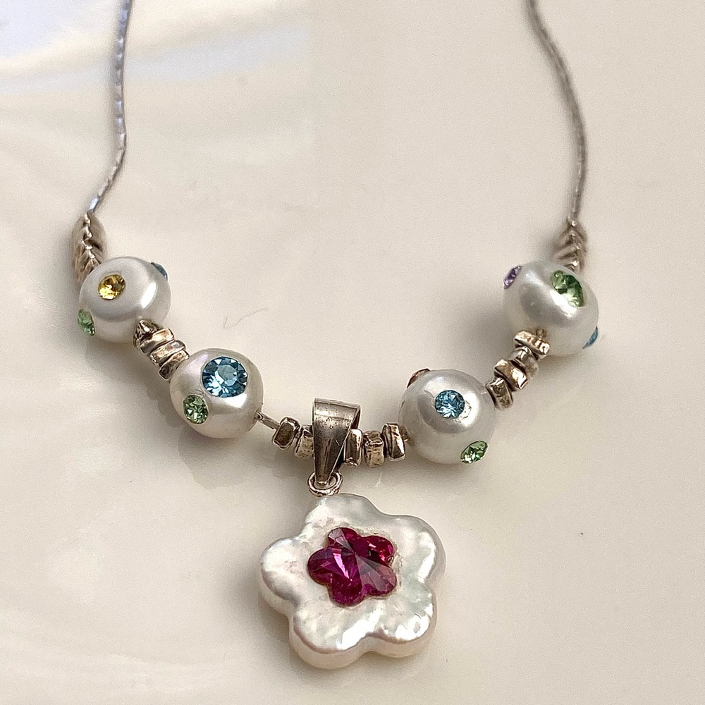 N277-Handmade S925 Freshwater Pearl Crystal Necklace - Picture 10 of 14